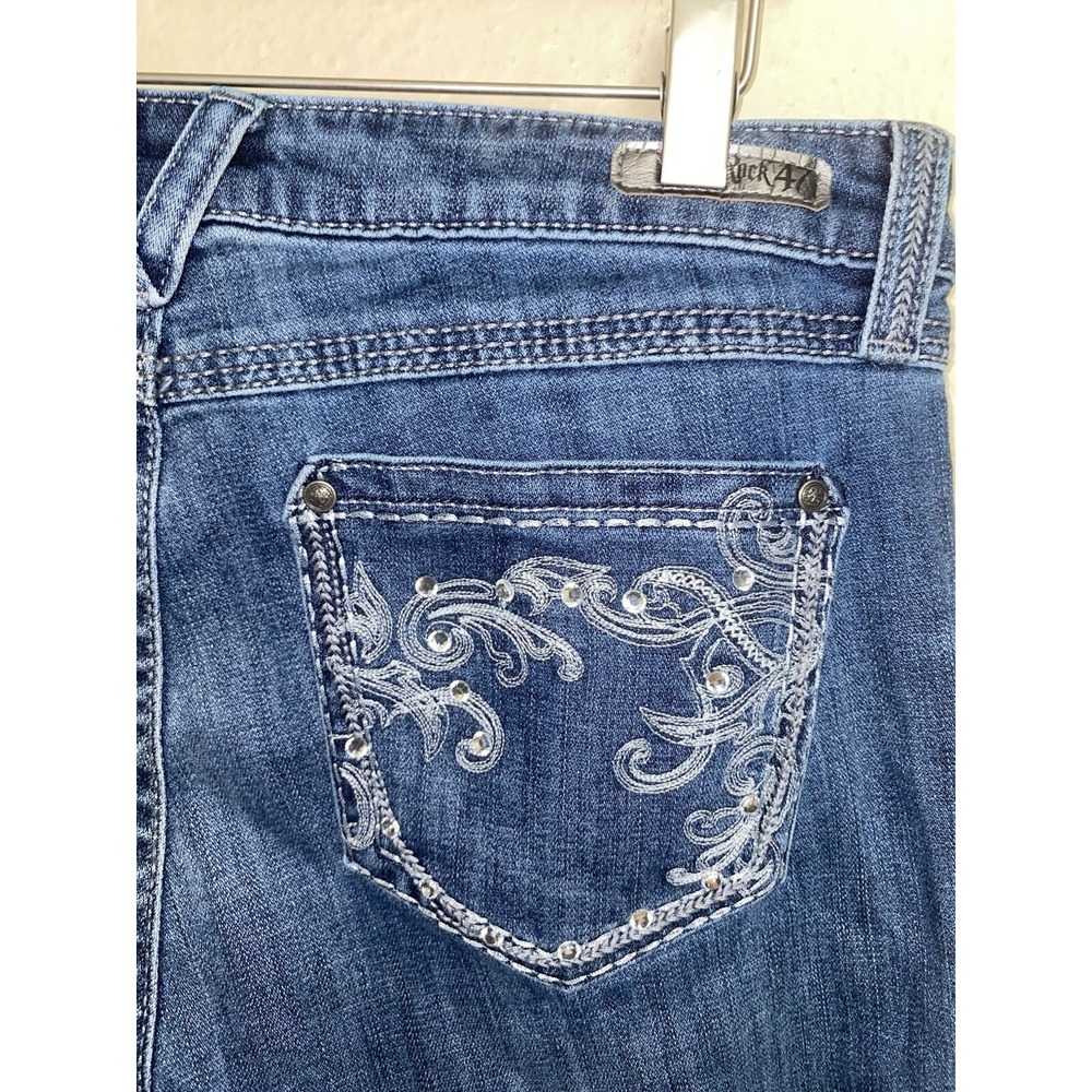 Wrangler Rock47 Jeans Western Low Rise Boot Cut Bling Cowgirl 31 X 34 Distressed - Picture 6 of 7